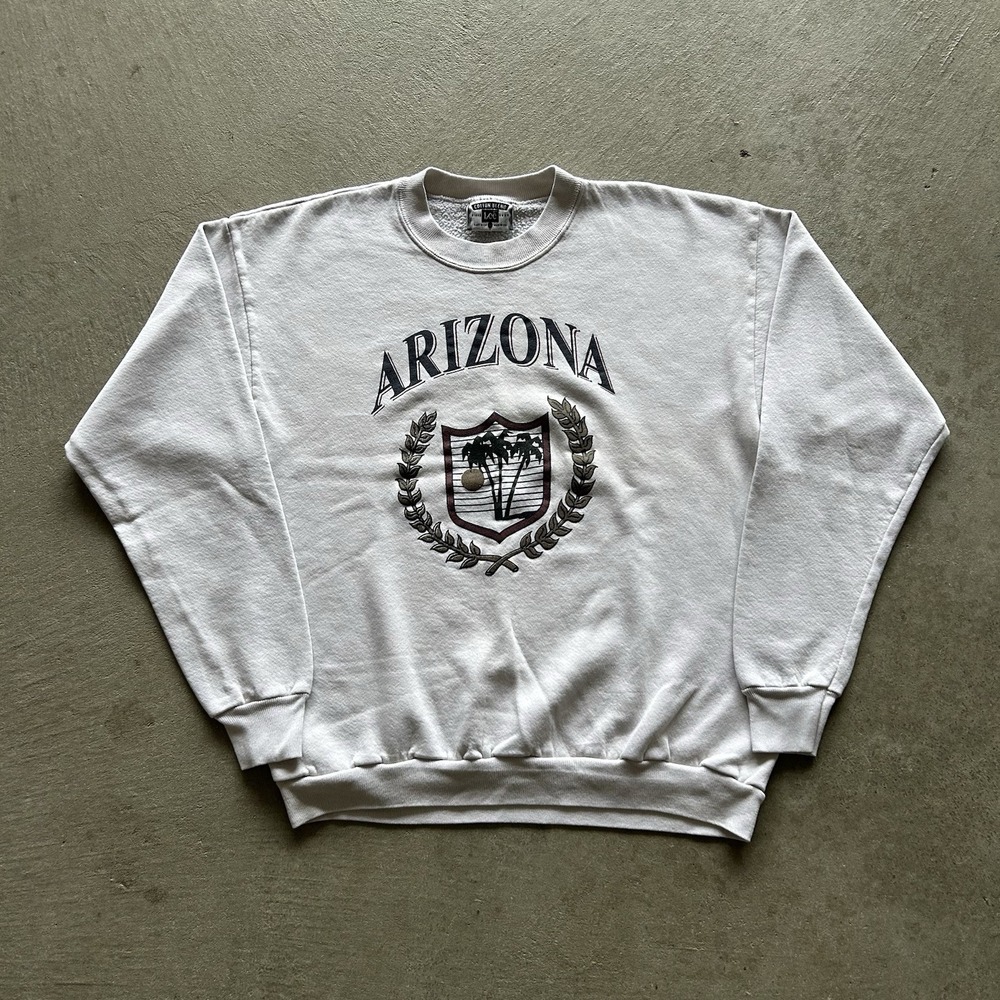 Vintage 90s Arizona Sweatshirt Size Large White Crewneck USA Made Lee Cotton